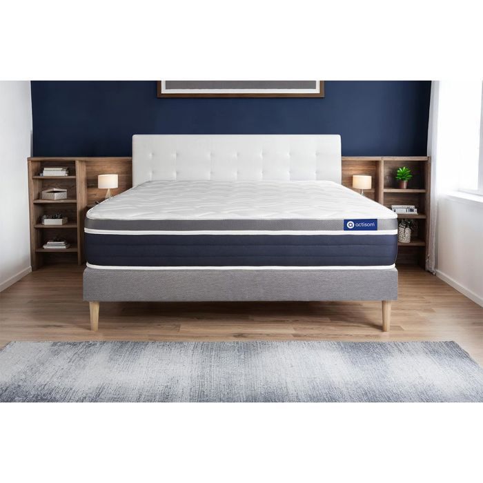 Conjunto de colchón y base de cama de 90x200 cm - Base de cama gris (requiere montaje) - Actimemo Comfort