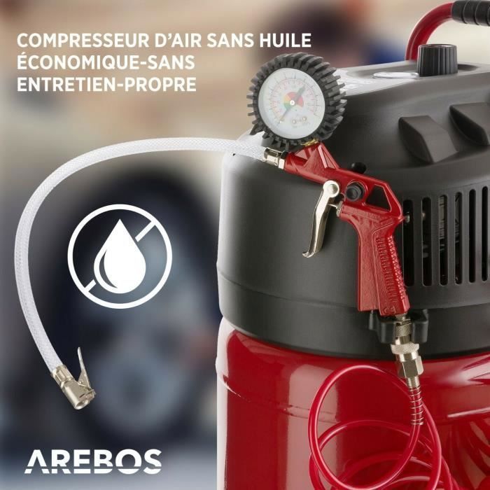 AREBOS Compresseur d'air | avec kit d'accessoires 13 pièces | mobil | Sans huile | Arrêt automatique | Capacité 50 l