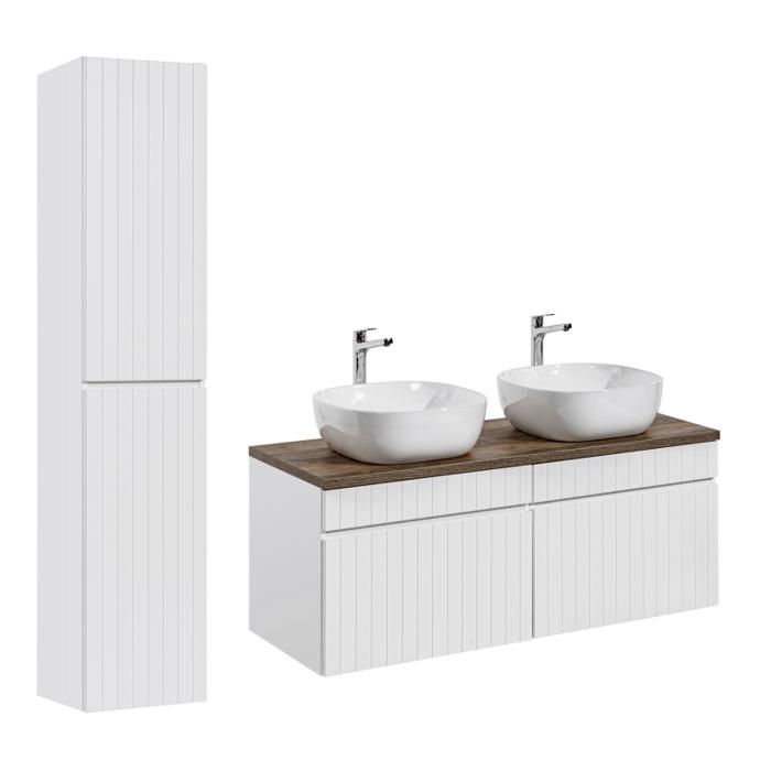 Double vanity unit with tall cabinet - 120 cm - Emblematic White
