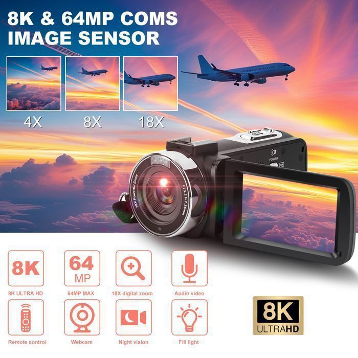 Caméscope Numérique 8K 64MP Caméra Vidéo IBEAFILLY avec 3