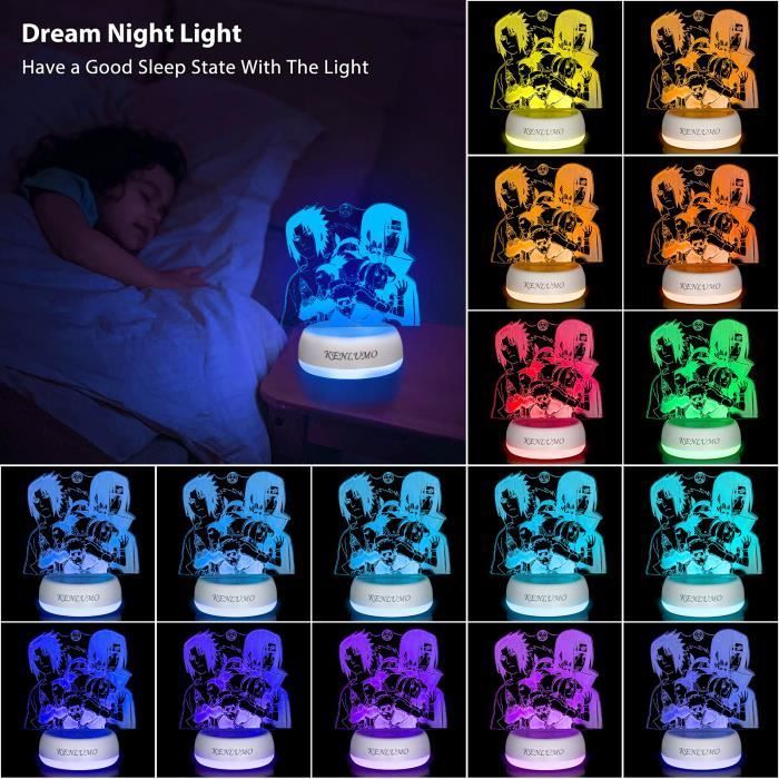 KENLUMO Sasuke Lampe de nuit naruto Lampe de chevet LED télécommande Touchez pour changer de couleur 16 couleurs Prise USB