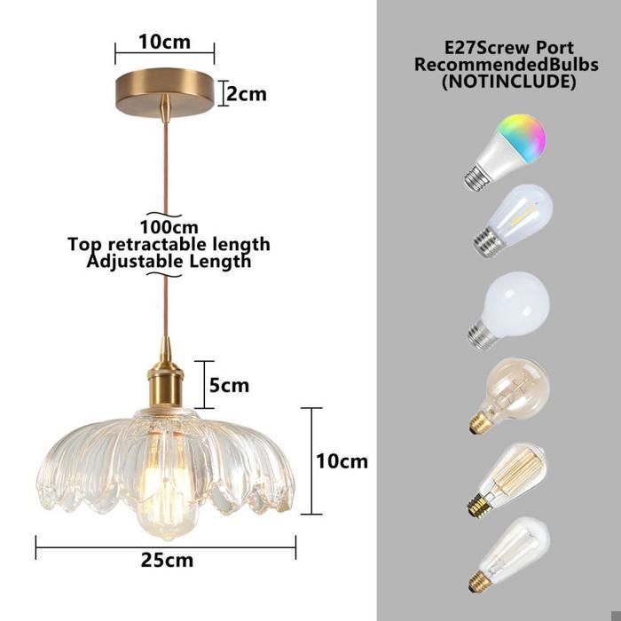 iDEGU Lustre Moderne en Verre,Suspension Luminaire Vintage Abat-jour Design Fleurs Transparente E27 Lampe de Plafond Style Nordique