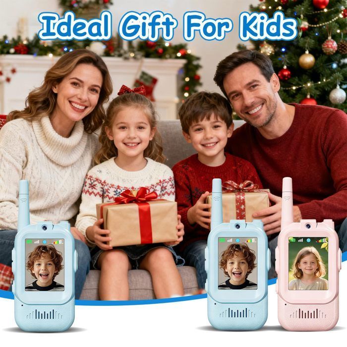 Walkie Talkie con cámara de vídeo y HD KENLUMO, recargable por USB (650 mAh), alcance de 1 a 400 m, regalo ideal para Navidad y cumpleaños.