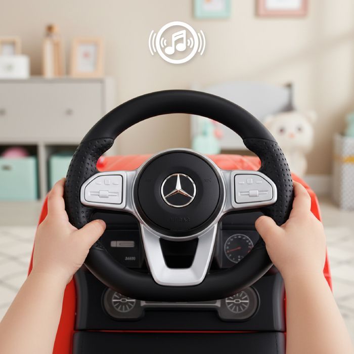 Mercedes Benz 350D Ride-On Car for Children - 12 to 36 Months - Steering Wheel with Sounds - Pretend Spare Tire - Storage Compartment - Red