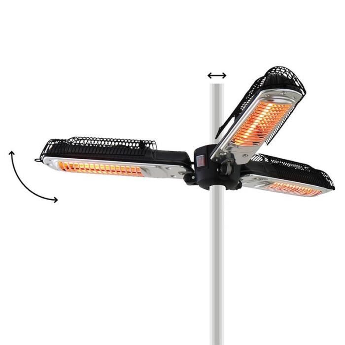 Parasol chauffant d'extérieur électrique Bari 3 Têtes - FAVEX - 2000 W - Adaptable sur mât de 25 à 60 mm (mât non fourni)