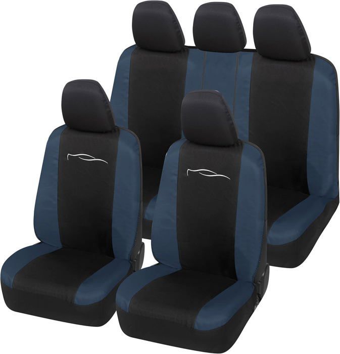 Rebeca Shop - Housses de siège de voiture universelles paire avant, en 210 Gambardine, mod. LS01, Noir/Bleu Foncè