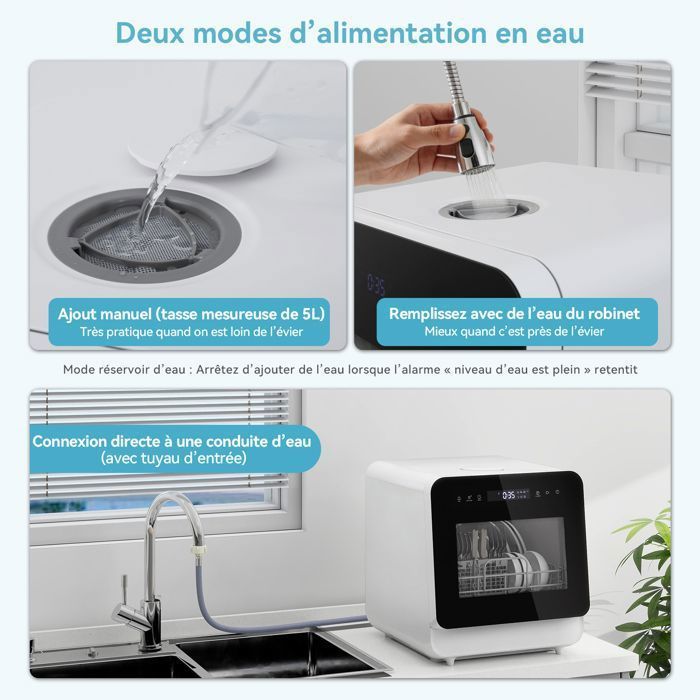 Mini Freestanding Dishwasher, 4 Place Settings, 6 Programs, Drying Function, 5L Water Tank, 45 cm