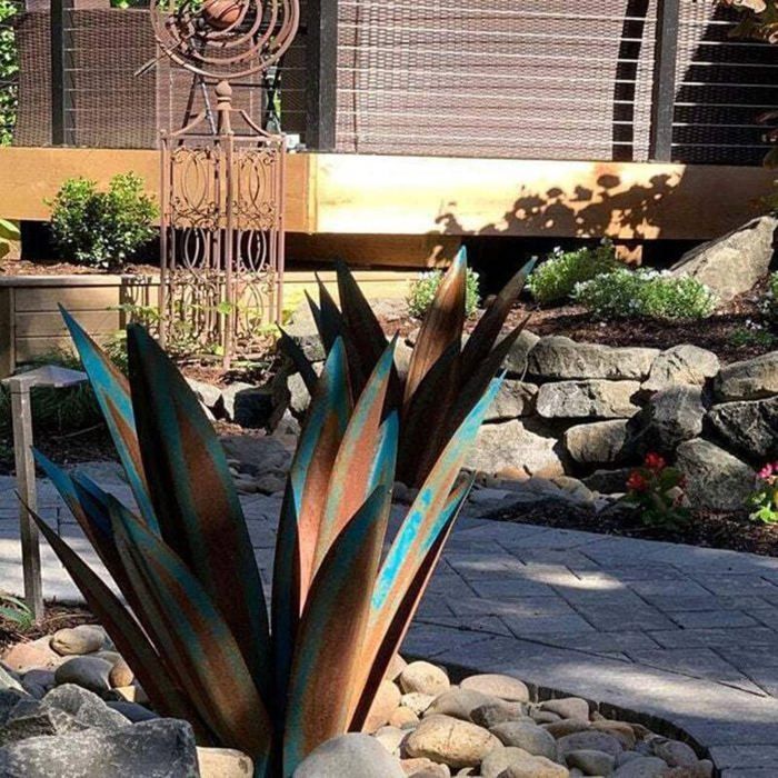 Sculpture agave métal 55 cm multicolore - art jardin rustique tequila déco cour Label