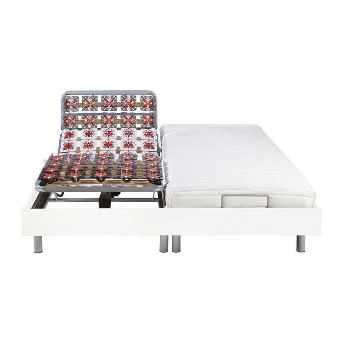 Cama de relajación eléctrica YSMÉE CASSIOPEE III con base de muelles y colchón de látex - 2 x 80 x 200 cm - Blanca