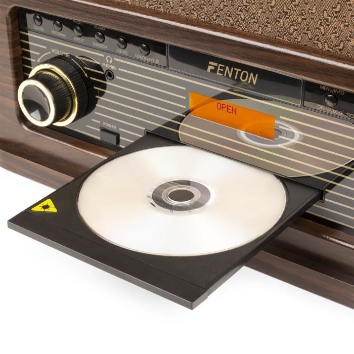 Platine vinyle - FENTON - Memphis - Bluetooth - DAB/FM - Lecteur CD et cassette - Bois foncé
