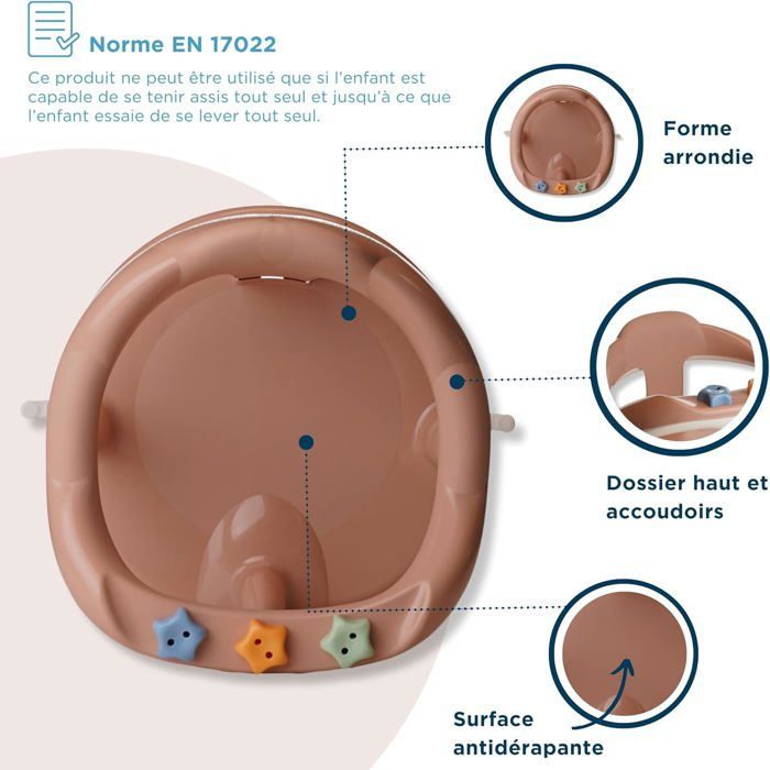 Aro de baño para bebé - Fácil instalación para bebés de 7 a 16 meses - Cómodo y estable en un suave color rosa