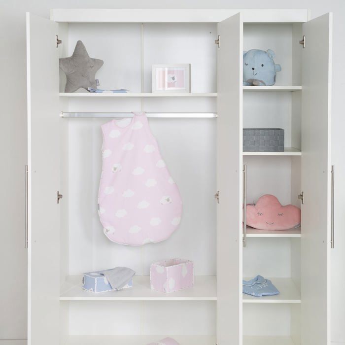 Conjunto completo para habitación infantil ROBA - Maren - Cuna convertible 70x140 + Cambiador compacto + Armario - Blanco