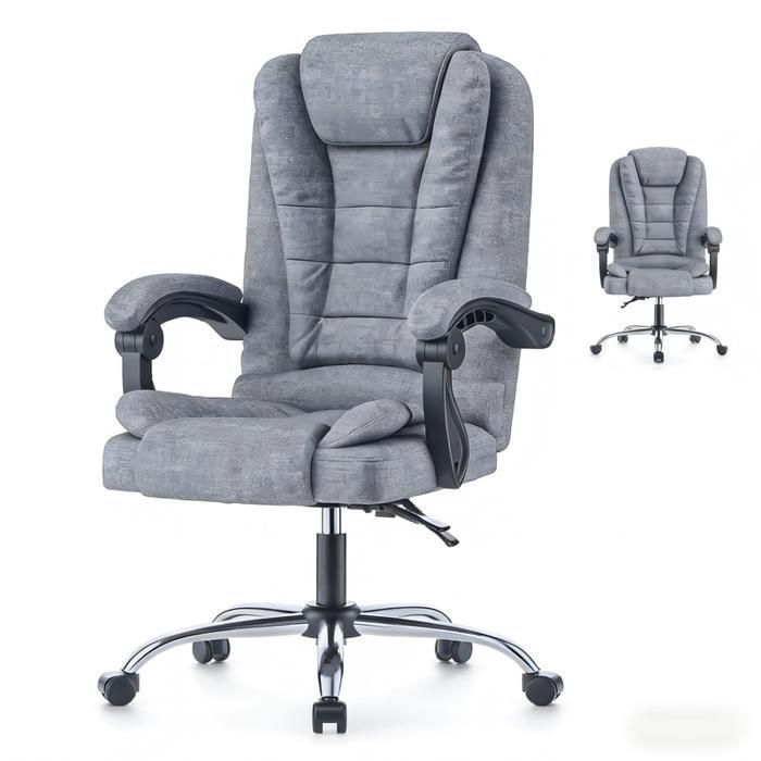 Chaise de bureau BIGZZIA, Fauteuil avec Large Assise rembourrée, Siège Ergonomique en tissu lin, Hauteur Réglable 10 cm, Gris