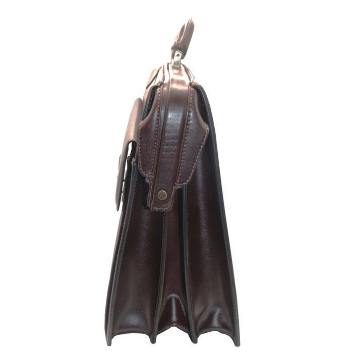 KATANA Grand cartable américain à 3 soufflets en croûte de cuir réf 63040 choco
