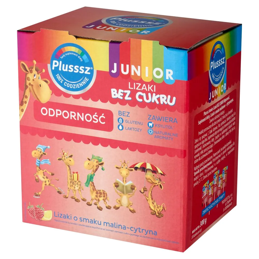 Plusssz Junior Odporność, Lizaki bez cukru, Smak malina-dzika róża