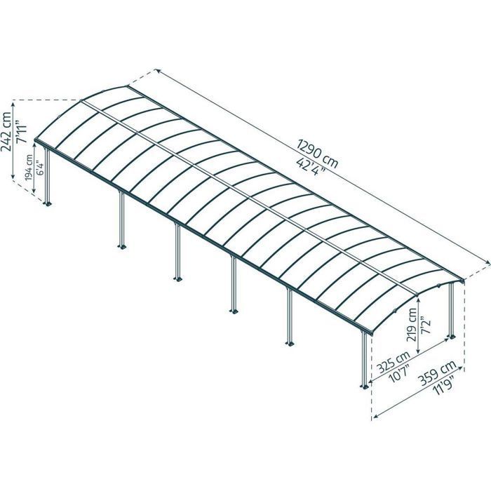 Canopia Carport Arcadia 12,9 x 3,59 m Grau