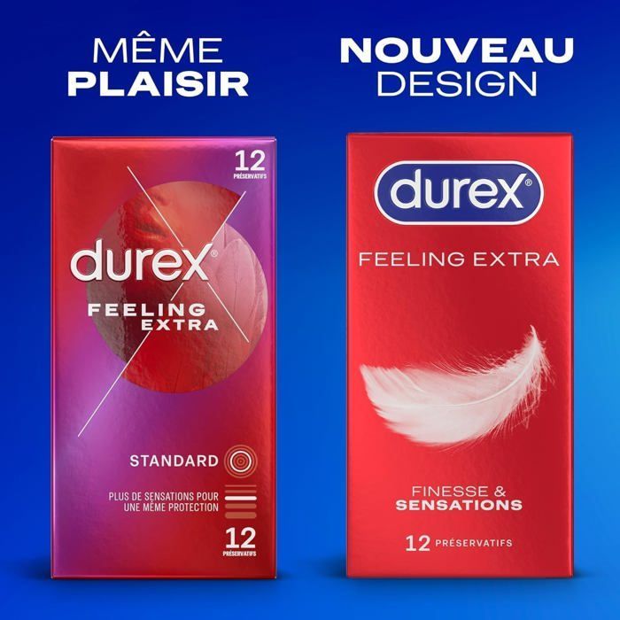 Durex - Lot de 48 Préservatifs Feeling Extra - Fins & Extra Lubrifiés - 4x12 pièces
