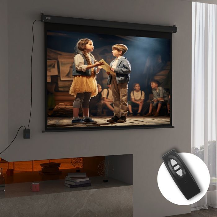 Pantalla de proyección HOMCOM de 84 pulgadas, formato 4:3, resolución 4K HD, motorizada y eléctrica, con panel de control y mando a distancia, color negro.