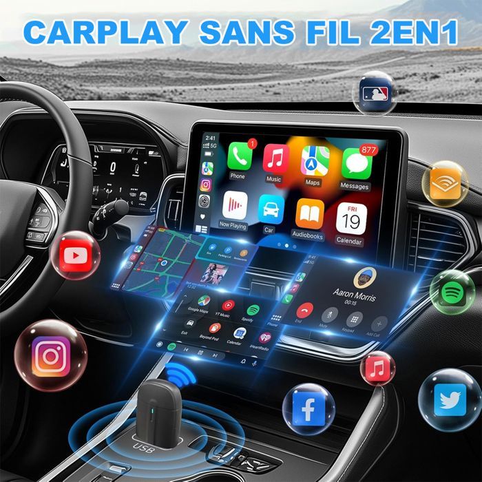 Adattatore wireless CarPlay per Apple CarPlay e Android Auto - Dongle Bluetooth 2 in 1 per CarPlay, converte da cablato a wireless