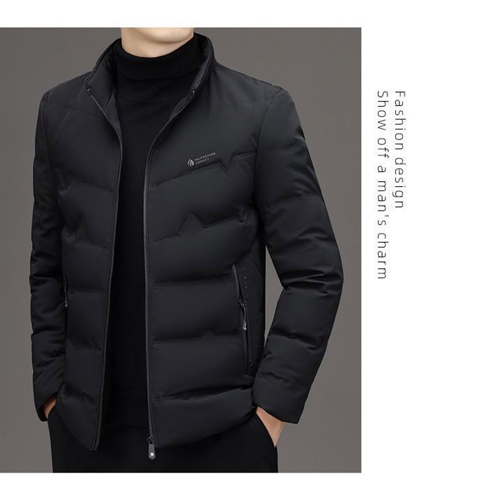 Giacca imbottita da uomo casual elegante con collo alto - Tinta unita - Nera