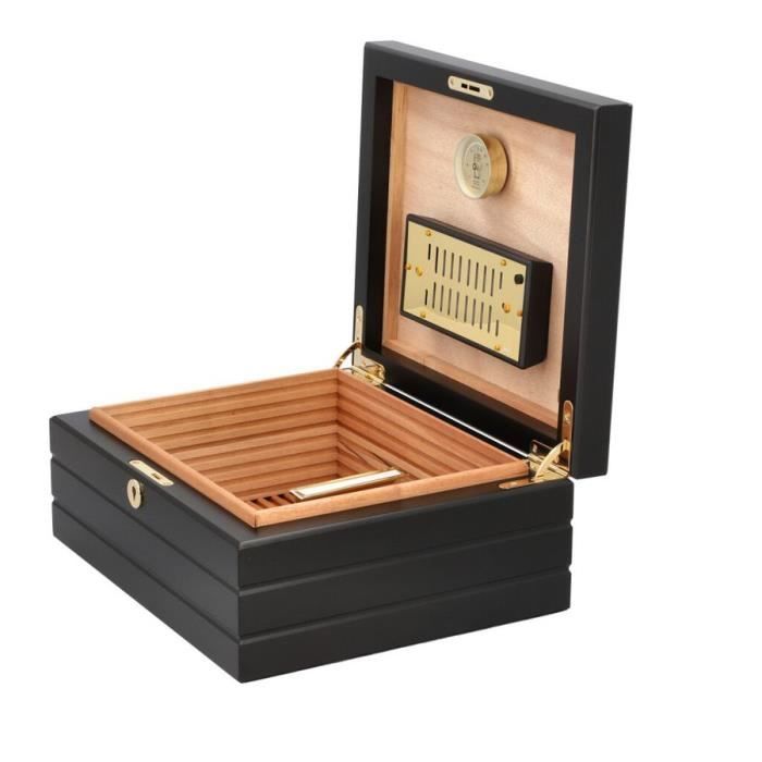 Humidor Firenze Adorini - Deluxe, contiene fino a 75 sigari, igrometro a capello ad alta precisione, nero