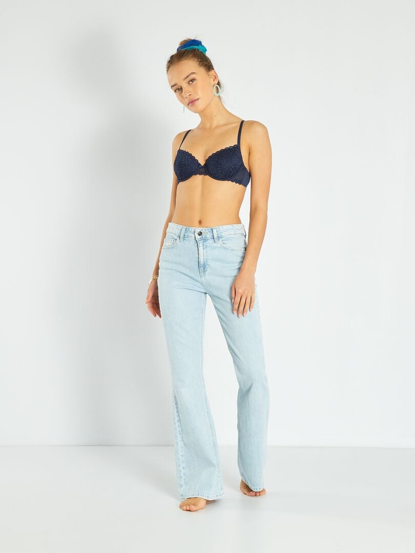 Sutiã acolchoado de renda - azul e preto