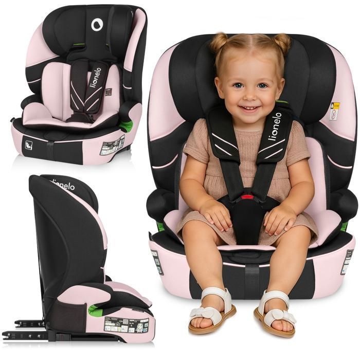 Seggiolino auto convertibile LIONELO Levi Fix i-Size - ISOFIX - 76-150 cm - Seduta larga - Gruppo 1/2/3 - Rosa