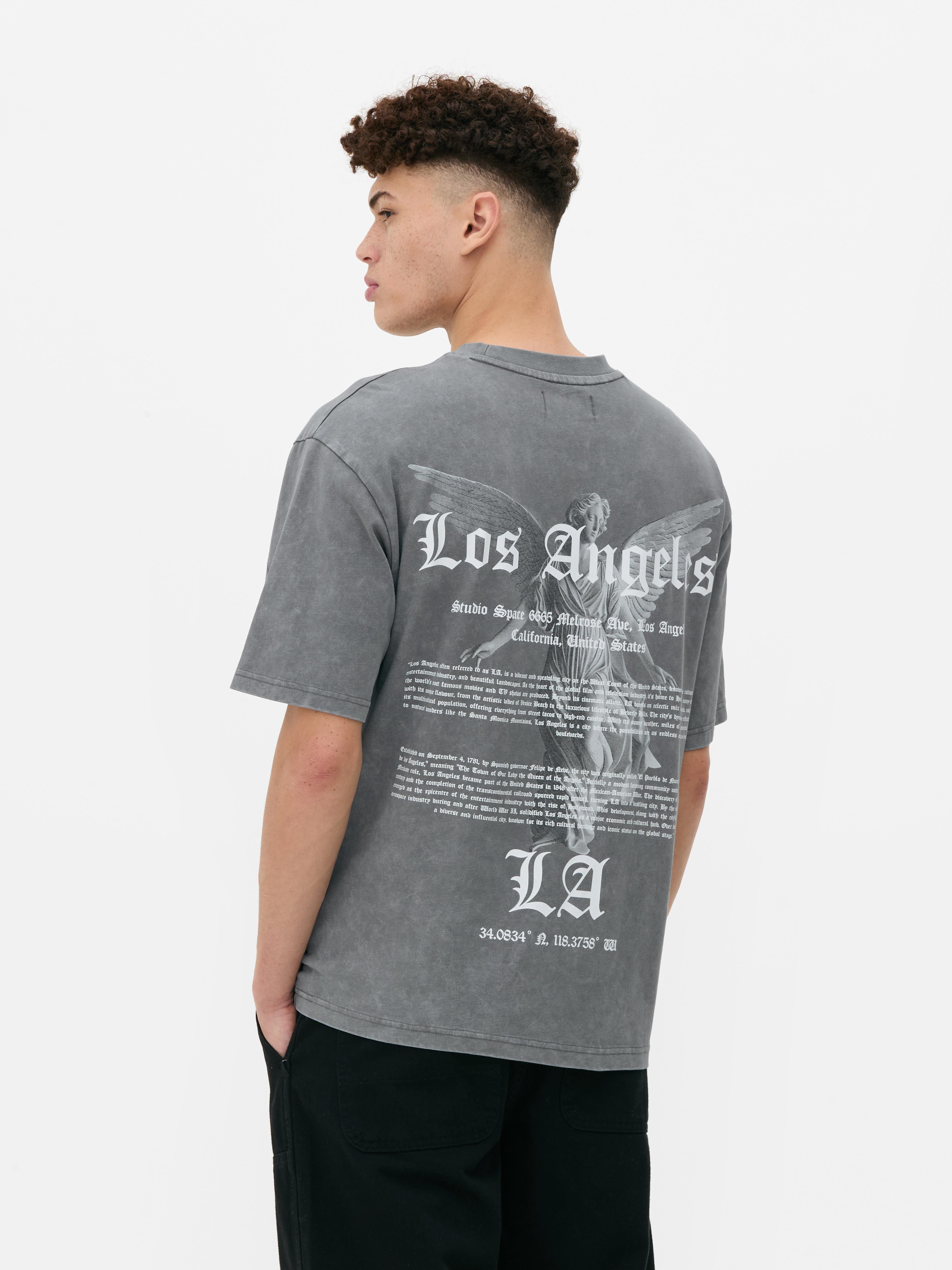 Tricou spălat cu imprimeu LA Angel. Toată lumea va citi ce scrie pe acest tricou vintage spălat.