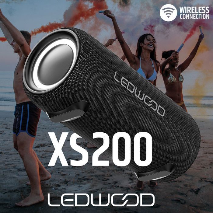 Enceinte Hifi Autonome 200W Ledwood XS200, Effet LED, Buetooth,FM, IPX5, Assistant Vocal, 20W RMS, 2000mAh+Clé 32G