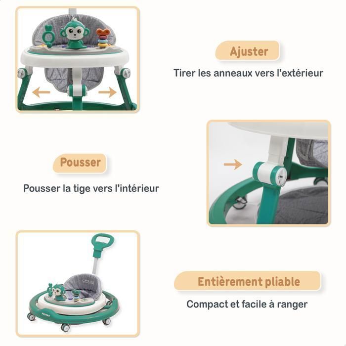 Twinky® Babywalker 3-en-1 | Azur | Trotteur Bébé Évolutif & Luxe | Trottinette, Tapis Pieds & Poignée | Premiers Pas Ludiques