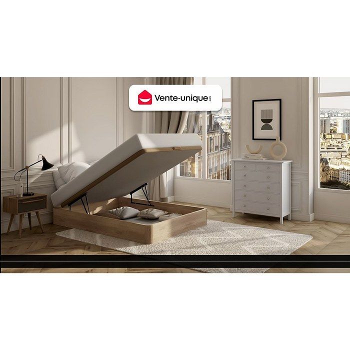 Base de cama de 90 x 200 cm con compartimento de almacenamiento + colchón de muelles ensacados de 22 cm de grosor - PRESTIGE de YSMÉE