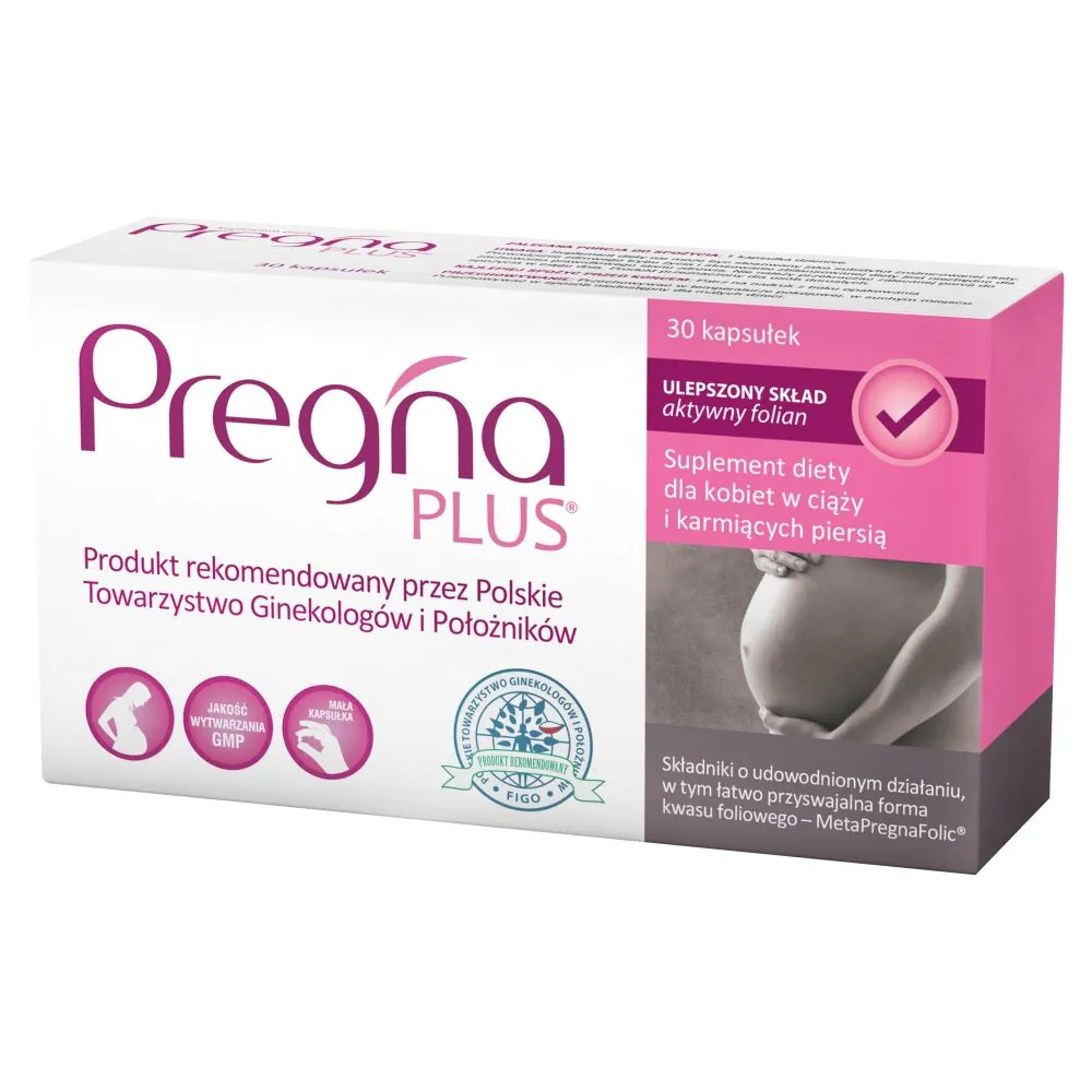Pregna Plus, Suplement diety dla kobiet planujących ciążę, w ciąży i karmiących piersią, Kapsułki