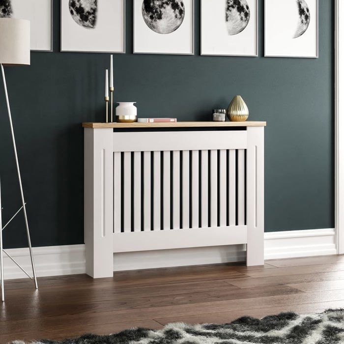 Radiator cover - Vida Designs - Arlington - White MDF - Wooden shelf - Medium size