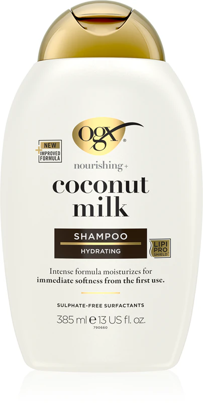 OGX Coconut Milk Feuchtigkeitsshampoo mit Kokosöl.