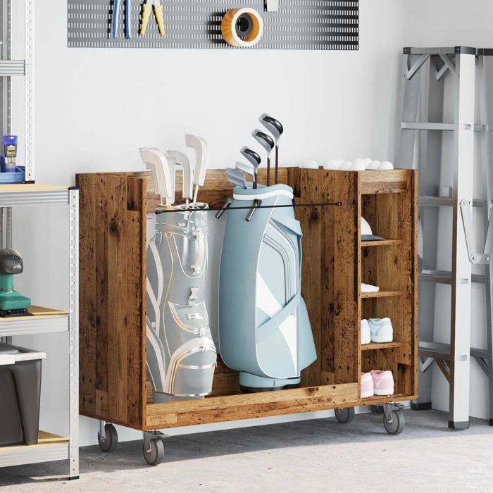 Taquilla de madera para palos de golf - vidaXL - Madera antigua - 120x45x98 cm - Amplio espacio de almacenamiento - 4 ruedas - Estructura metálica