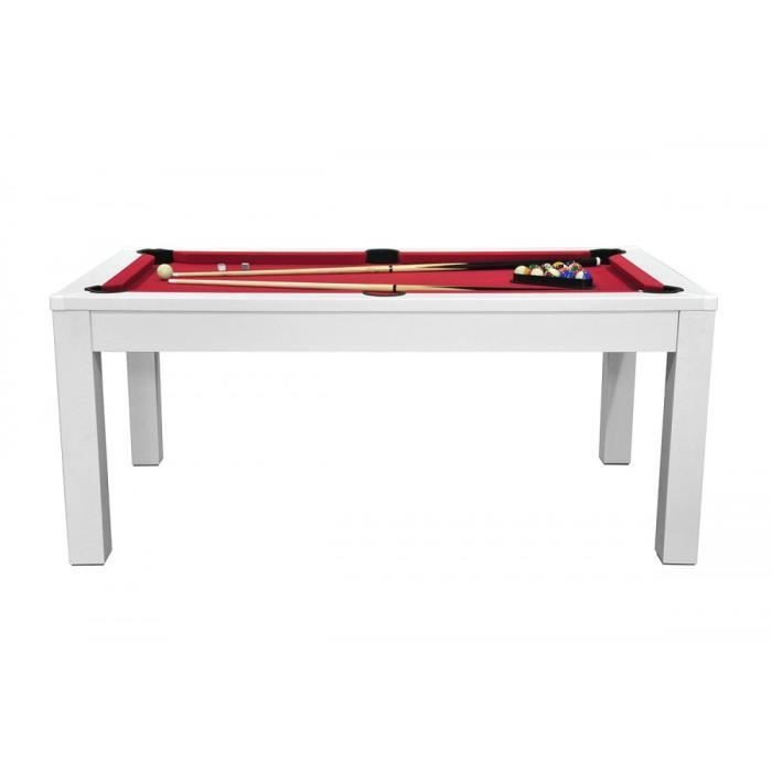 Table Billard Convertible Blanc 7ft - Meyer - Tapis Rouge - 213 x 112.5 x 82.5 cm