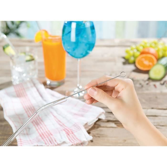Juego de 6 pajitas de vidrio de borosilicato - ROSENSTEIN & SOHNE - Gris - Irrompibles - Reutilizables - 8 x 200 mm
