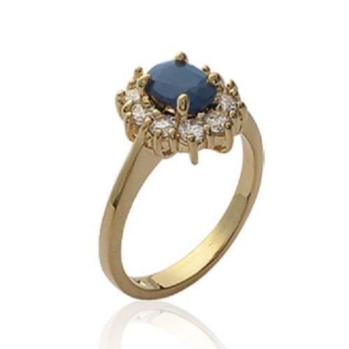 Anillo marquesa con zafiro, chapado en oro de 18 quilates (5 micras) - Joyería para mujer - Bijouxia - Chapado en oro - Zafiro - Acabado en oro - Mujer