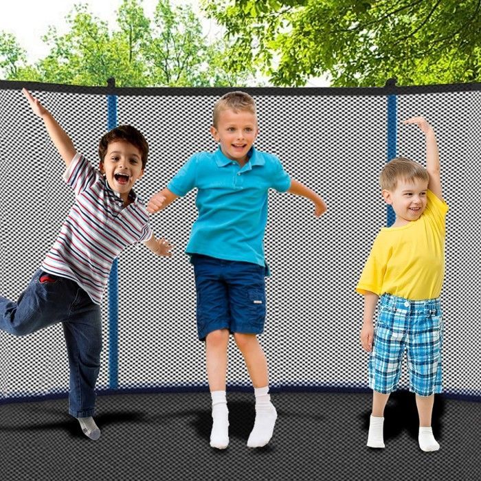 Trampoline 240x240cm Acier Galvanisé Filet Sécurité Inclus + Coussin Ressorts - Capacité 181kg Extérieur Enfant/Adulte Bleu