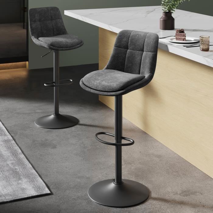 VASAGLE Bar Stools, Set of 4, Kitchen Chairs, Height-Adjustable Swivel Seat with Backrest and Footrest, Steel, Gray