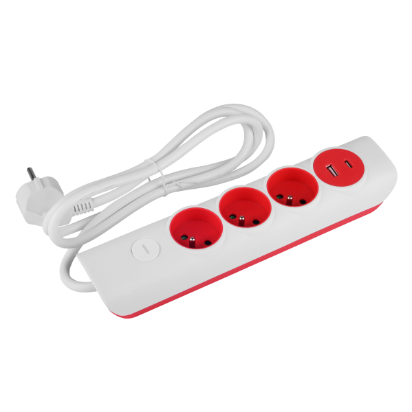 Przedłużacz Germina 3gniazda  USB-A   USB-C 1,4m   wyłącznik 1szt.