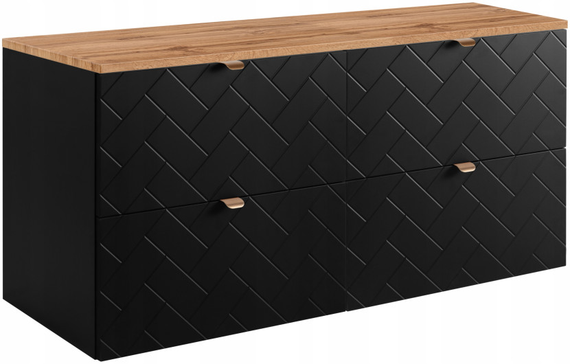 CZARNA Szafka Pod Umywalkę 120 cm BLAT WOTAN RYFLE 4S MADIS