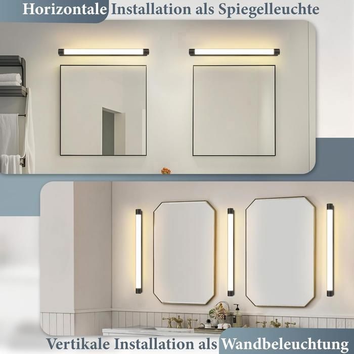 Aplique de pared LED negro Homefire para espejo de baño, 50 cm - 10 W, grado de protección IP44.