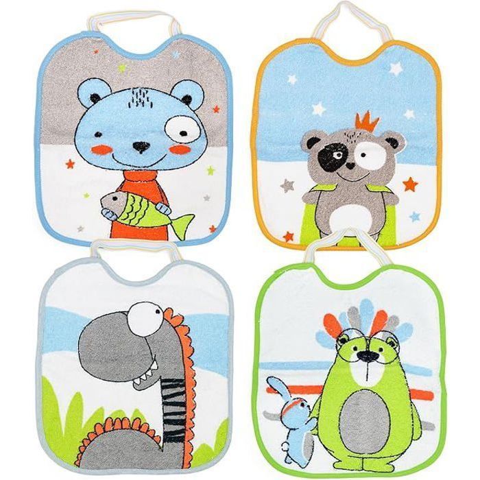 TI-TIN | Lot de 4 bavoirs imperméables pour bébé | Doublure en vinyle | Fermeture élastique