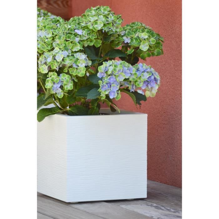 Maceta cuadrada de 30 cm - EDA - Graphit Up - 21 L - Interior/Exterior - 29,5 x 29,5 x 29,5 cm - Acabado blanqueado