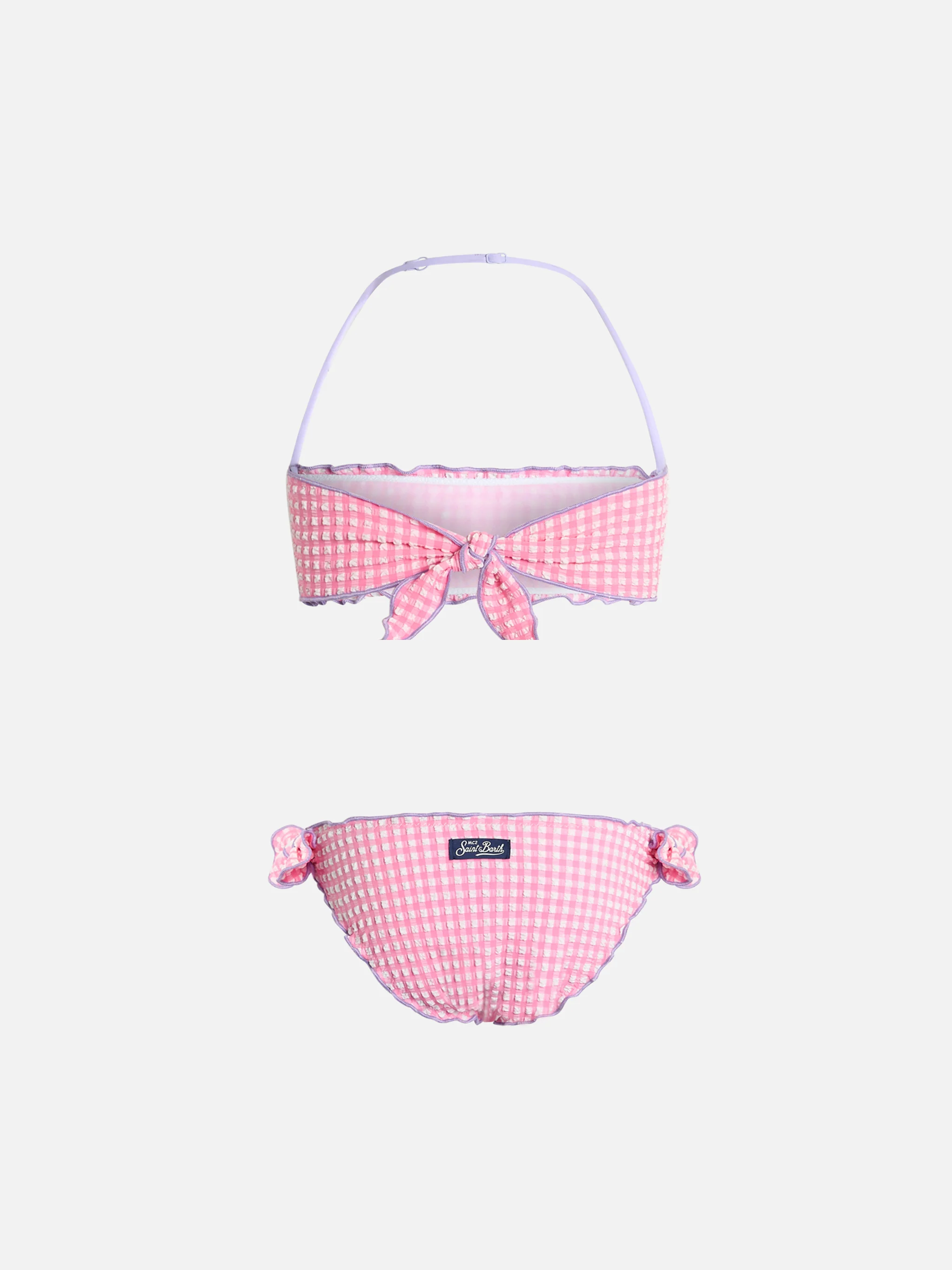 Bikini classico a fascia da bambina Emy in seersucker con stampa a qua