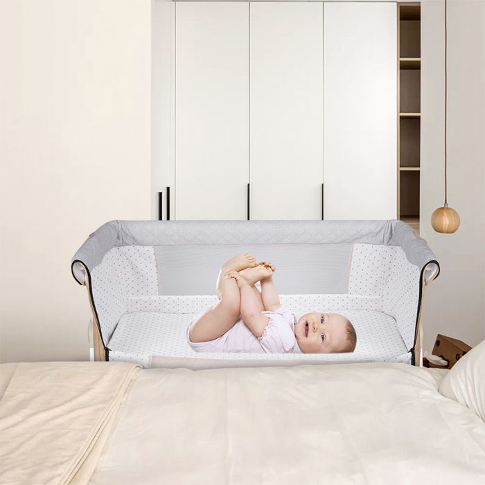 JEOBEST Berceau Cododo Évolutif - Bébé 0-36 Mois - H 98-110cm - Lin + Métal - avec Table à Langer