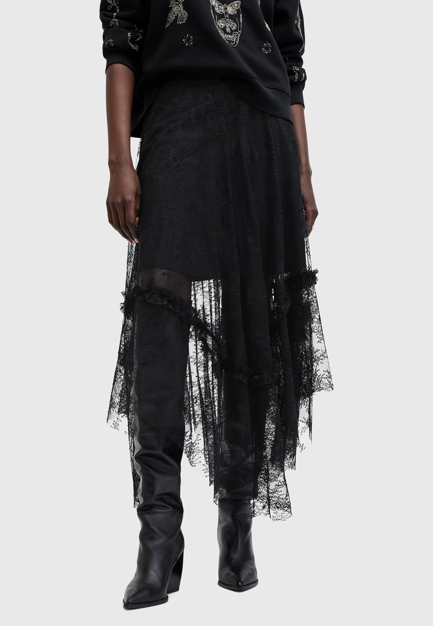 AllSaints JOSIE LACE - A-lijn rok - zwart