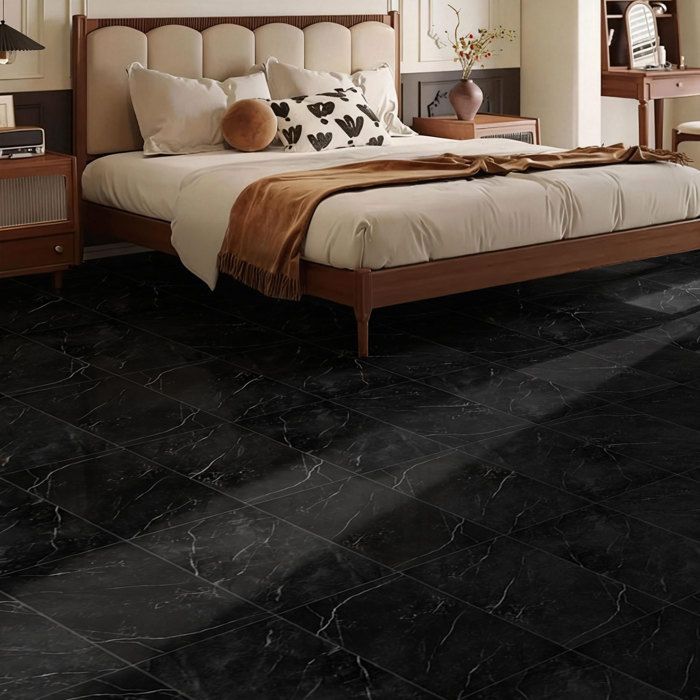 Pavimento in PVC - Piastrelle autoadesive - 5 m² - per soggiorno - Impermeabile - 36 pezzi - Texture pietra nera