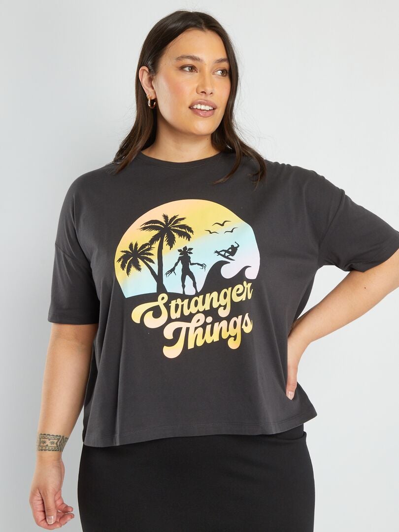 'Stranger Things'-t-shirt met verlaagde armsgaten - ZWART